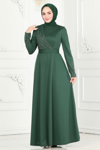 moda selvim Evening Dress 273DVL817 Emerald - Thumbnail