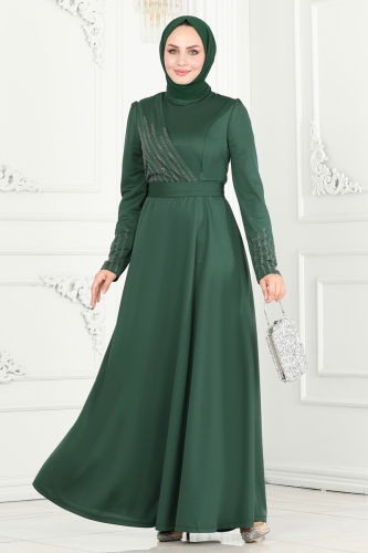 moda selvim Evening Dress 273DVL817 Emerald - Thumbnail