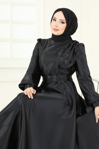 moda selvim Evening Dress 2745ASMK1074 Black - Thumbnail