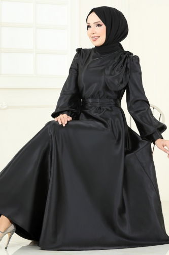moda selvim فستان سهرة أسود 2745ASMK1074 - Thumbnail