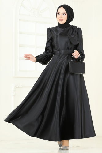 moda selvim فستان سهرة أسود 2745ASMK1074 - Thumbnail