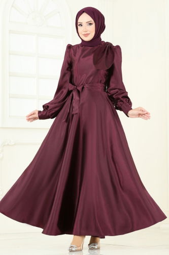 moda selvim Evening Dress 2745ASMK1074 Burgundy - Thumbnail