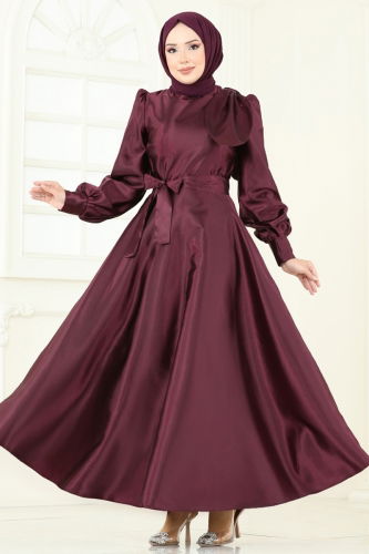 moda selvim Evening Dress 2745ASMK1074 Burgundy - Thumbnail