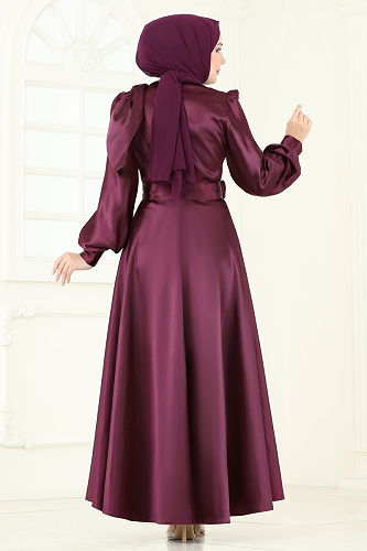 moda selvim Evening Dress 2745ASMK1074 Burgundy - Thumbnail