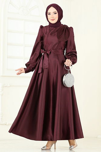 moda selvim Evening Dress 2745ASMK1074 Burgundy - Thumbnail