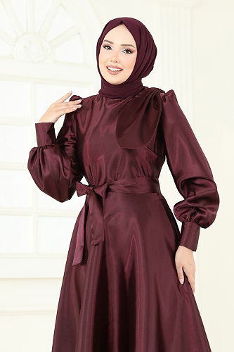 moda selvim Evening Dress 2745ASMK1074 Burgundy - Thumbnail