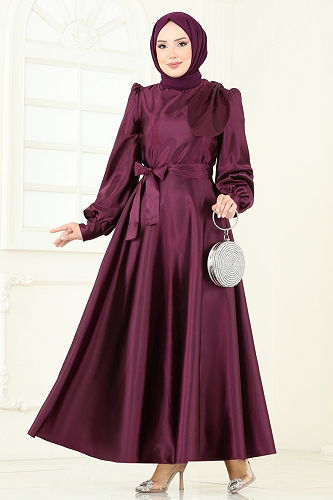 moda selvim فستان سهرة خمري 2745ASMK1074 - Thumbnail