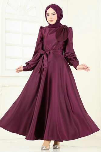 moda selvim فستان سهرة خمري 2745ASMK1074 - Thumbnail