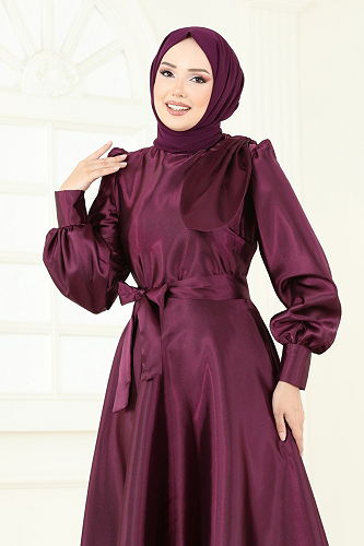 moda selvim فستان سهرة خمري 2745ASMK1074 - Thumbnail