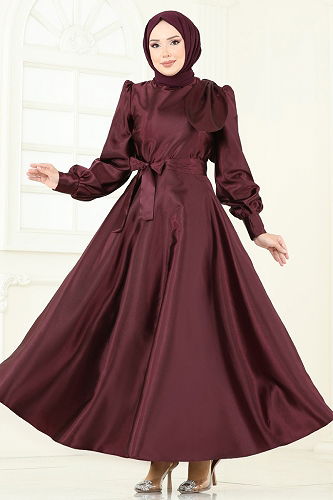 moda selvim فستان سهرة خمري 2745ASMK1074 - Thumbnail