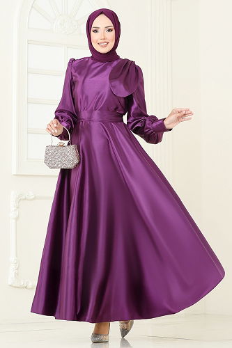 moda selvim Evening Dress 2745ASMK1074 Dark Lilac - Thumbnail