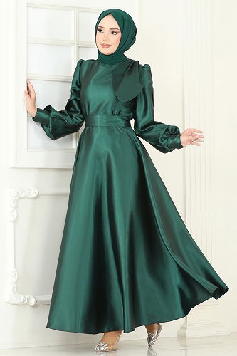 moda selvim Evening Dress 2745ASMK1074 Emerald - Thumbnail