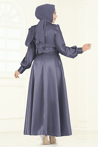 moda selvim فستان سهرة رمادي 2745ASMK1074 - Thumbnail