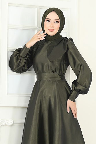 moda selvim فستان سهرة اخضر عفني 2745ASMK1074 - Thumbnail