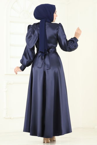 moda selvim Evening Dress 2745ASMK1074 Navy Blue - Thumbnail