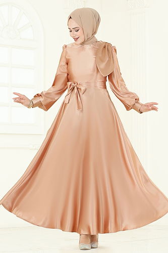 moda selvim فستان سهرة بيج 2745ASMK1074 - Thumbnail