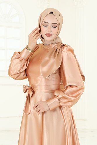 moda selvim فستان سهرة بيج 2745ASMK1074 - Thumbnail