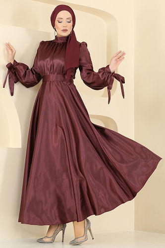 moda selvim Evening Dress 2746ASMK1074 Burgundy - Thumbnail