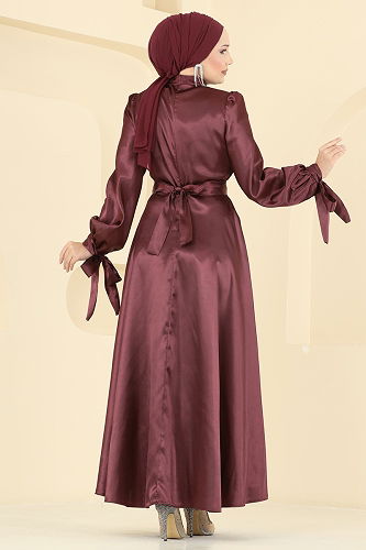 moda selvim فستان سهرة خمري 2746ASMK1074 - Thumbnail