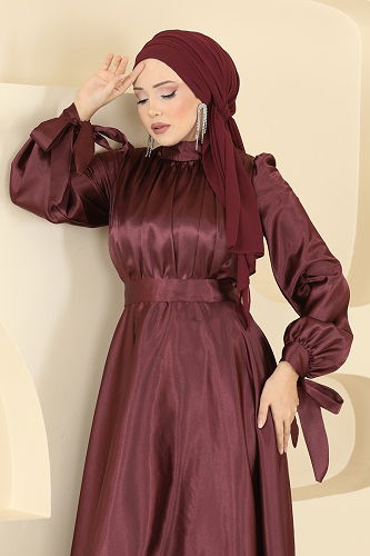 moda selvim فستان سهرة خمري 2746ASMK1074 - Thumbnail