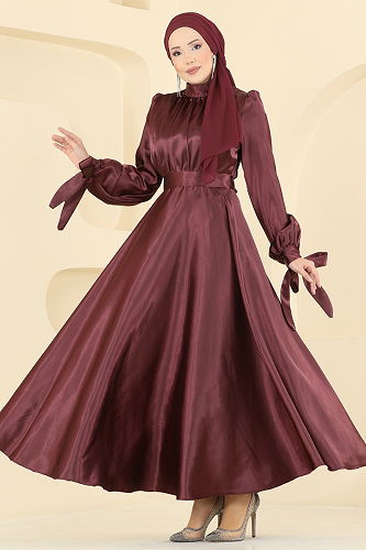 moda selvim فستان سهرة خمري 2746ASMK1074 - Thumbnail