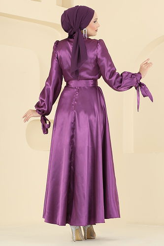 moda selvim Evening Dress 2746ASMK1074 Dark Lilac - Thumbnail