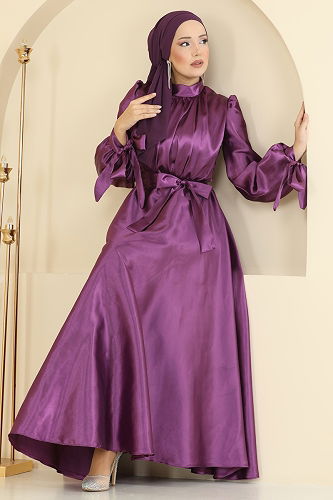 moda selvim Evening Dress 2746ASMK1074 Dark Lilac - Thumbnail