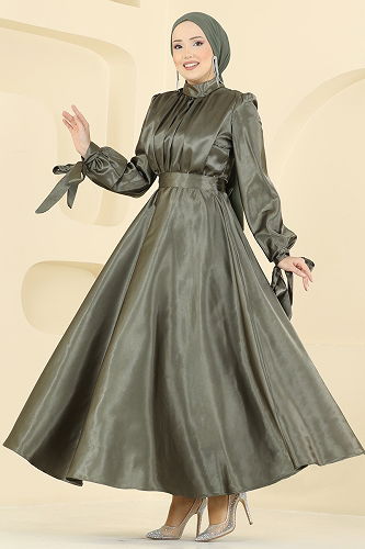 moda selvim Evening Dress 2746ASMK1074 Khaki - Thumbnail