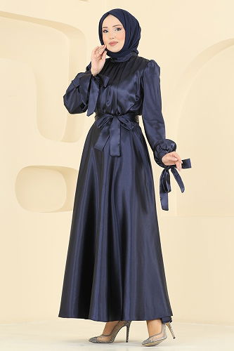 moda selvim Evening Dress 2746ASMK1074 Navy Blue - Thumbnail