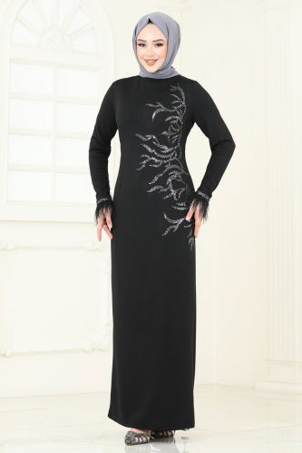 moda selvim Evening Dress 2747ASMK1074 Black - Thumbnail