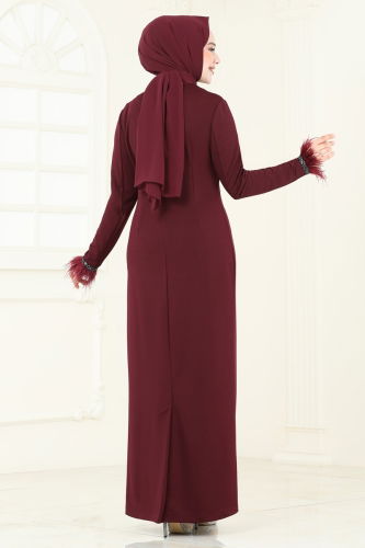 moda selvim فستان سهرة خمري 2747ASMK1074 - Thumbnail