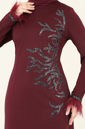 moda selvim فستان سهرة خمري 2747ASMK1074 - Thumbnail