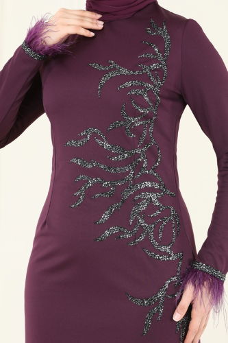 moda selvim Evening Dress 2747ASMK1074 Damson - Thumbnail