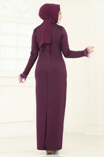moda selvim Evening Dress 2747ASMK1074 Damson - Thumbnail