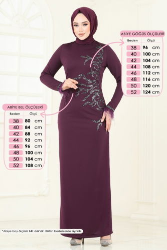 moda selvim Evening Dress 2747ASMK1074 Damson - Thumbnail