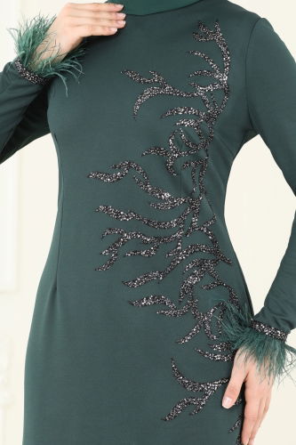 moda selvim Evening Dress 2747ASMK1074 Emerald - Thumbnail