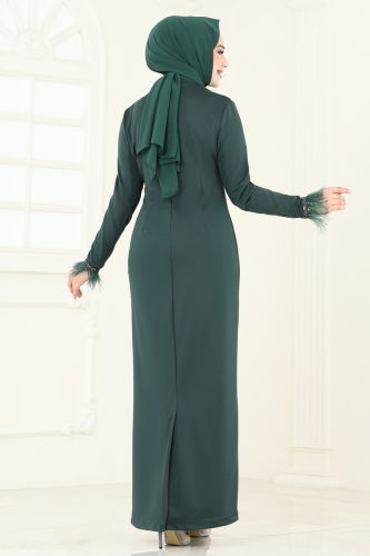 moda selvim Evening Dress 2747ASMK1074 Emerald - Thumbnail