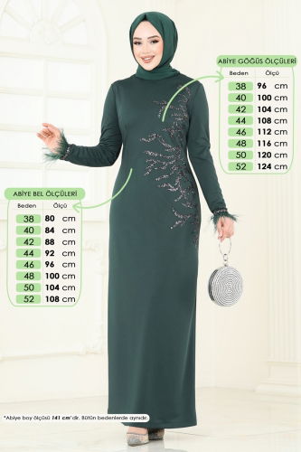 moda selvim Evening Dress 2747ASMK1074 Emerald - Thumbnail