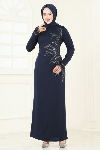 moda selvim Evening Dress 2747ASMK1074 Navy Blue - Thumbnail