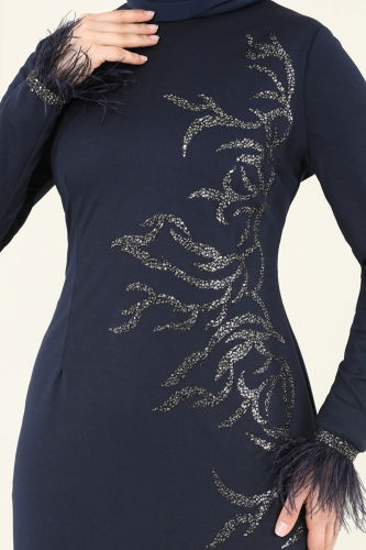 moda selvim Evening Dress 2747ASMK1074 Navy Blue - Thumbnail