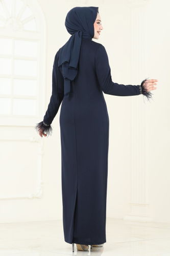 moda selvim Evening Dress 2747ASMK1074 Navy Blue - Thumbnail