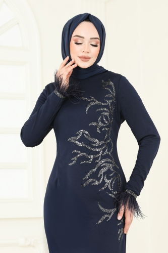 moda selvim فستان سهرة كحلي 2747ASMK1074 - Thumbnail