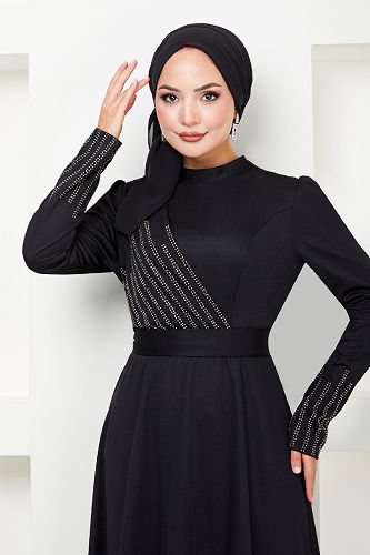 moda selvim EVENING DRESS 274DVL897-M Black - Thumbnail