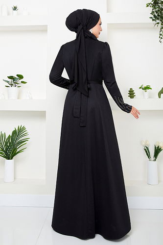 moda selvim EVENING DRESS 274DVL897-M Black - Thumbnail