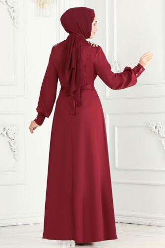 moda selvim EVENING DRESS 275DVL817 Burgundy - Thumbnail