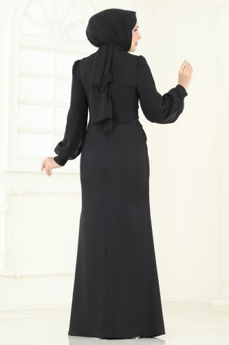 moda selvim Evening Dress 2770ASMK1074 Black - Thumbnail