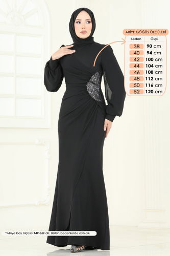 moda selvim فستان سهرة أسود 2770ASMK1074 - Thumbnail