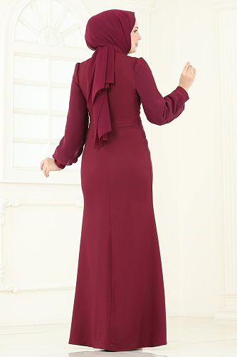 moda selvim Evening Dress 2770ASMK1074 Burgundy - Thumbnail