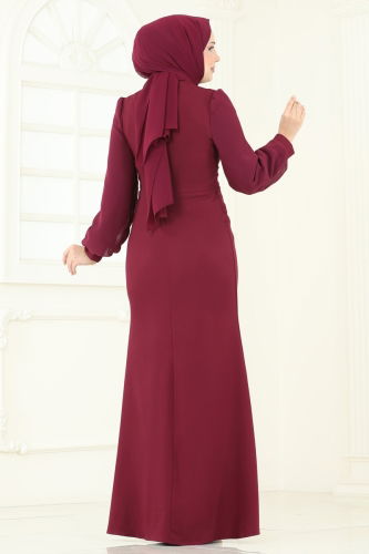 moda selvim فستان سهرة خمري 2770ASMK1074 - Thumbnail