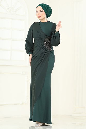 moda selvim Evening Dress 2770ASMK1074 Emerald - Thumbnail